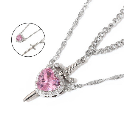 COUPLE HEART & SWORD Matching Necklaces