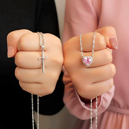 COUPLE HEART & SWORD Matching Necklaces